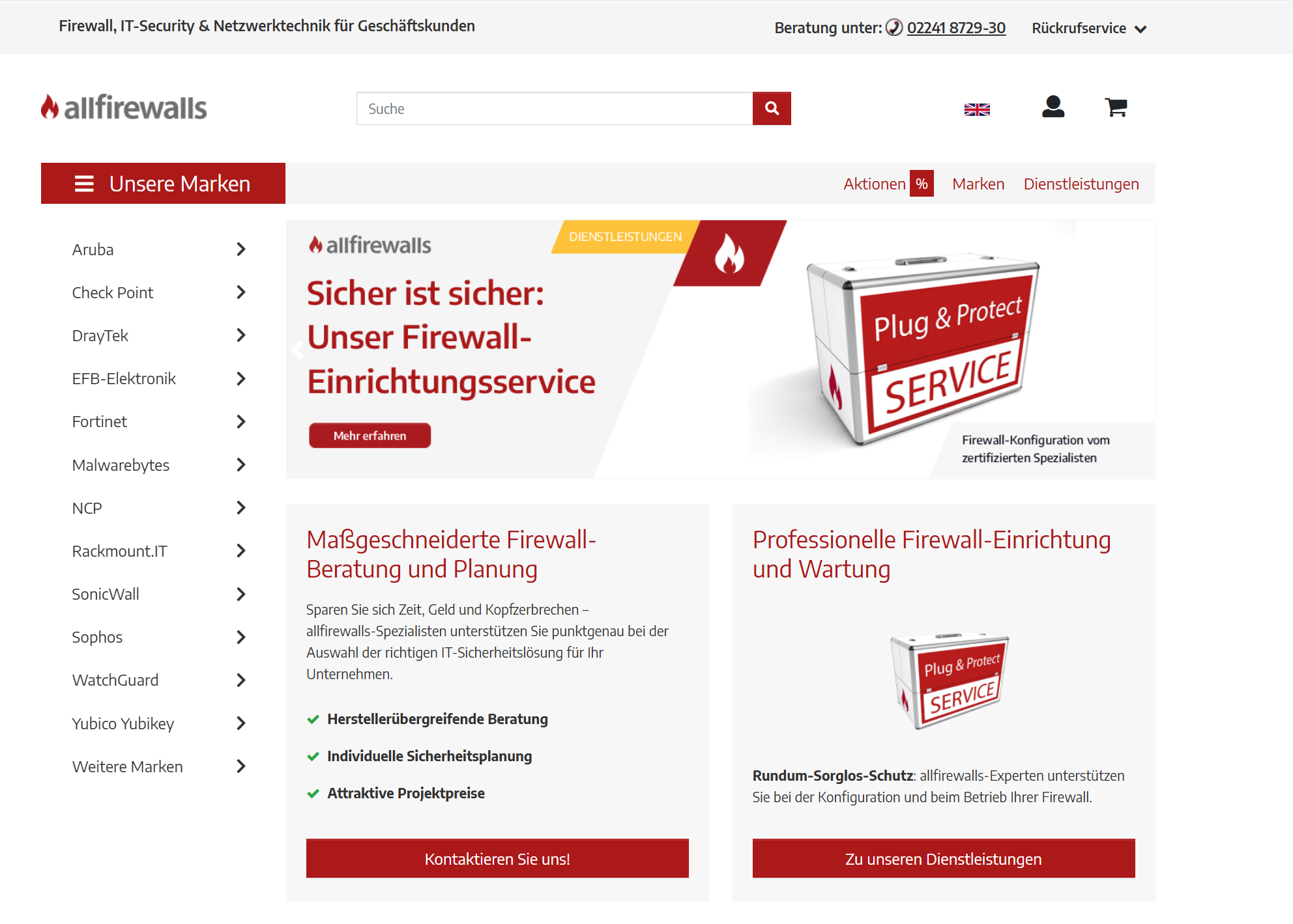 Screenshot des Onlineshops allfirewalls.de
