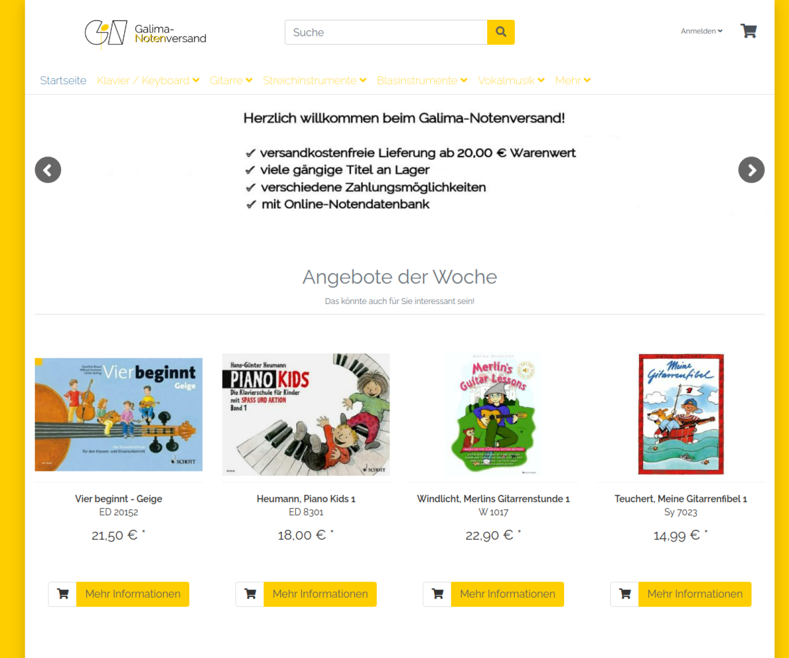Screenshot des Onlineshops galima.de