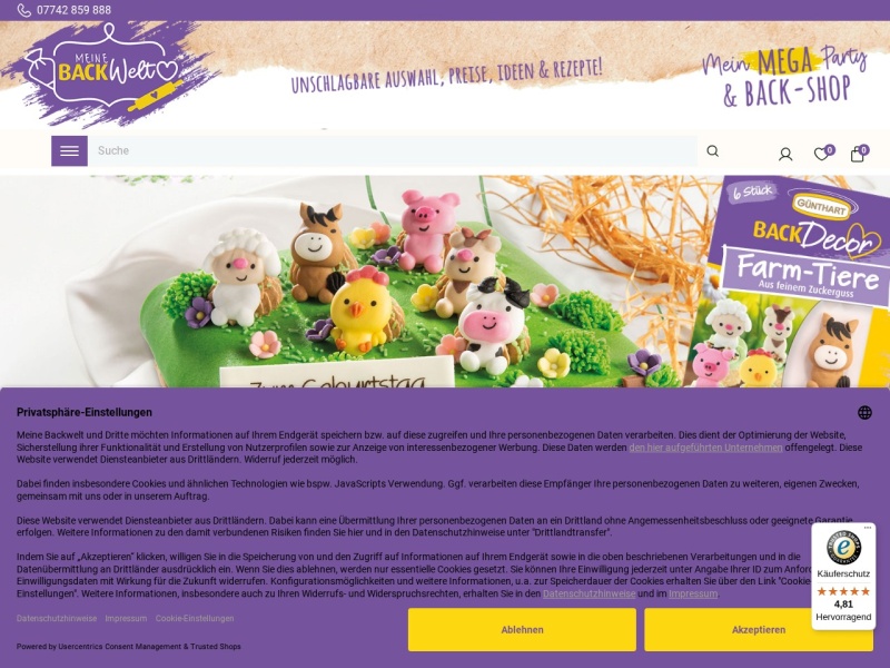 Screenshot des Onlineshops meinebackwelt.com