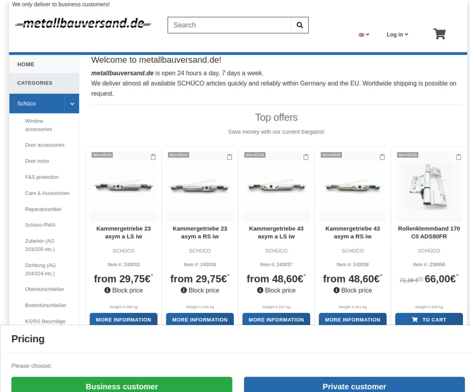 Screenshot des Onlineshops metallbauversand.de
