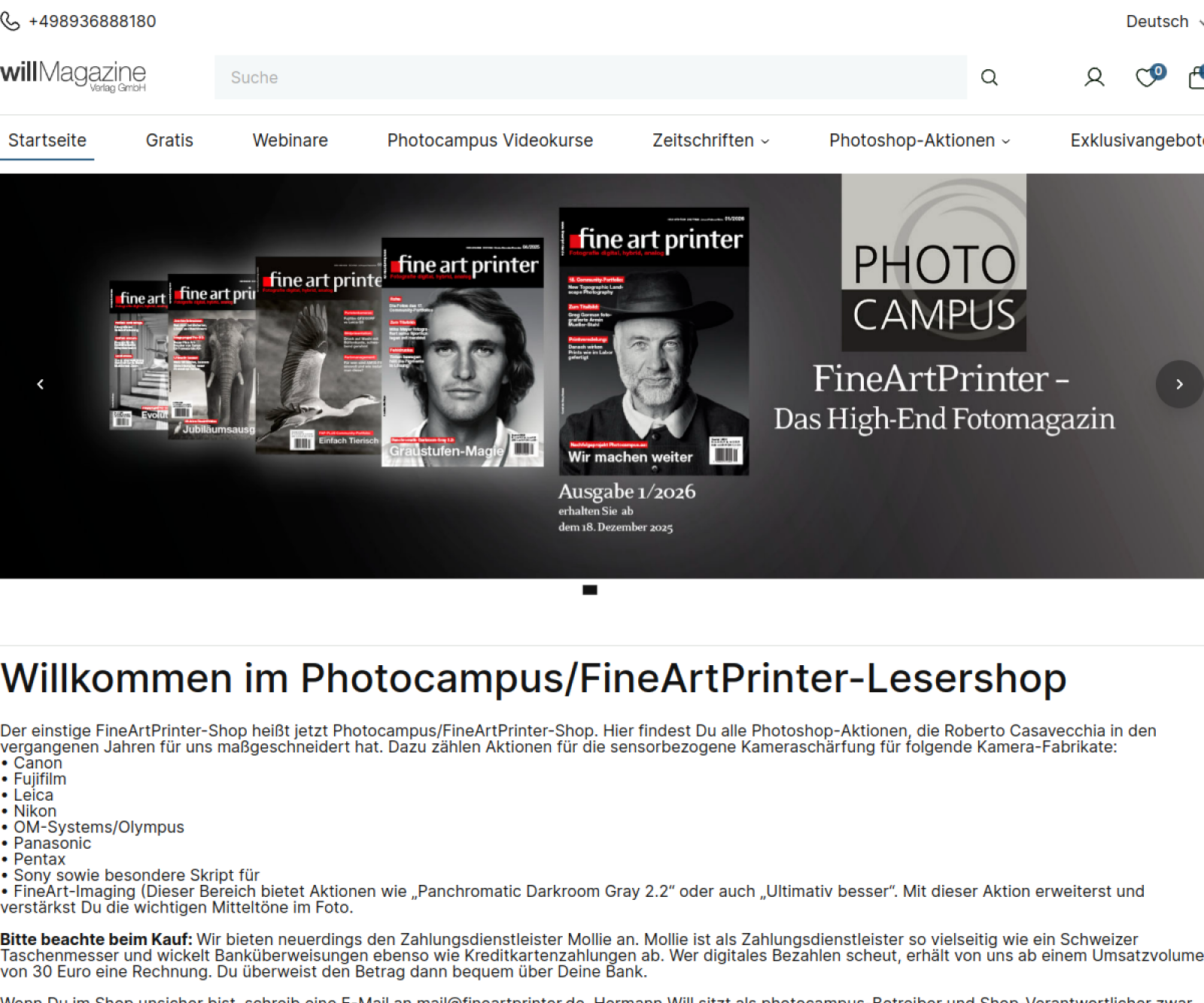 Screenshot des Onlineshops shop.photocampus.eu