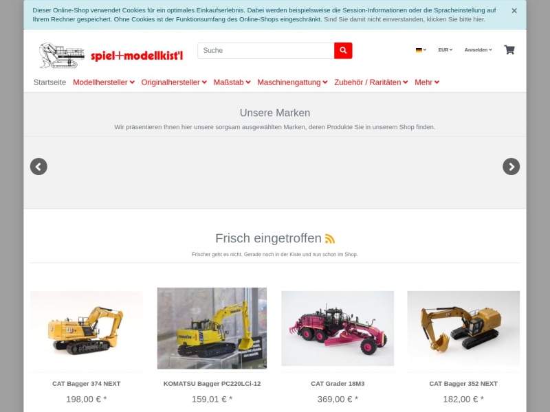 Screenshot des Onlineshops spiel-modellkistl.de