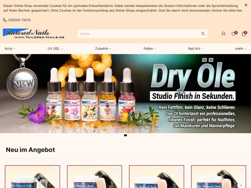 Screenshot des Onlineshops tailorednails.de