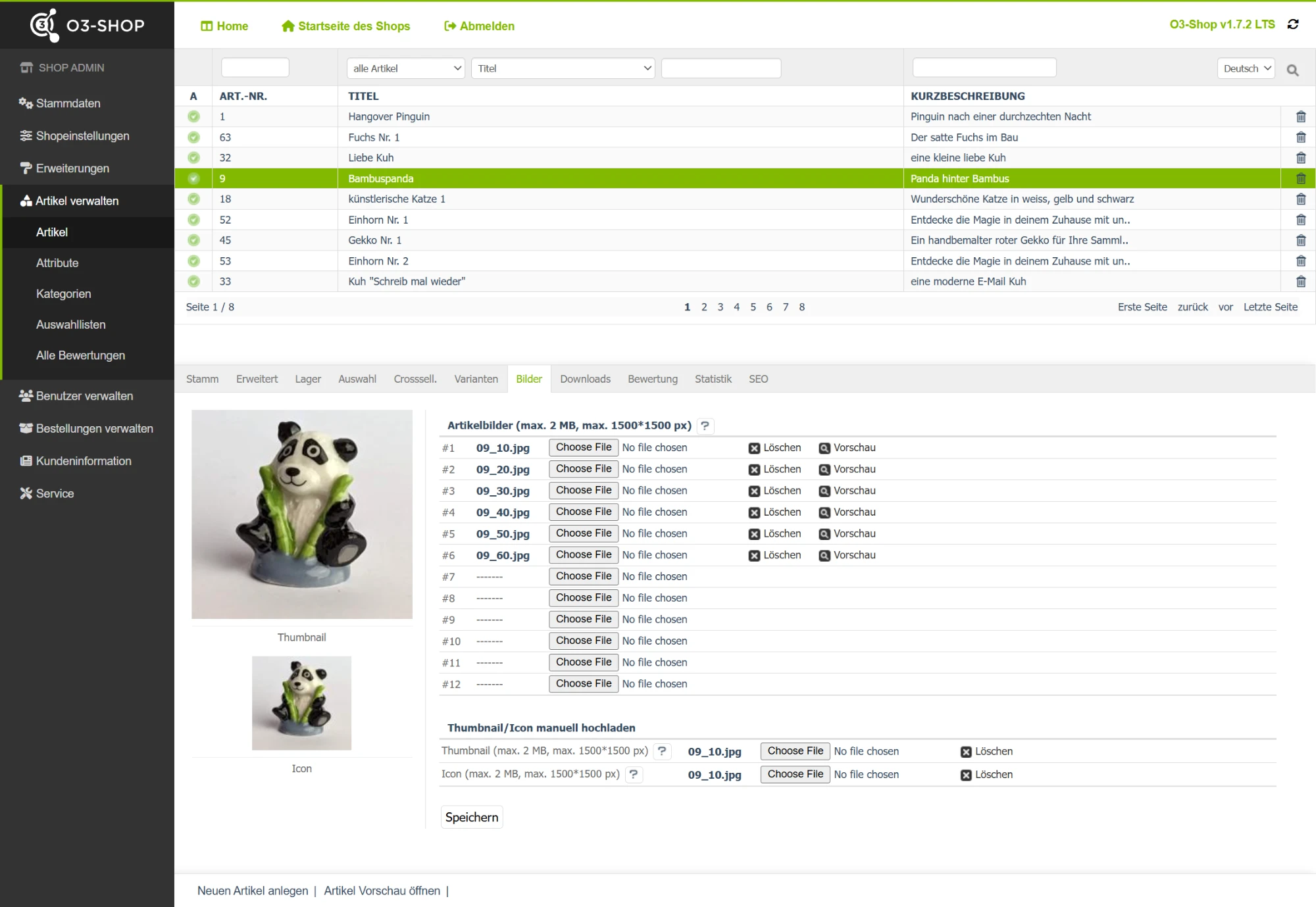 O3-Shop Admin – Artikelverwaltung mit Bild-Upload und Varianten