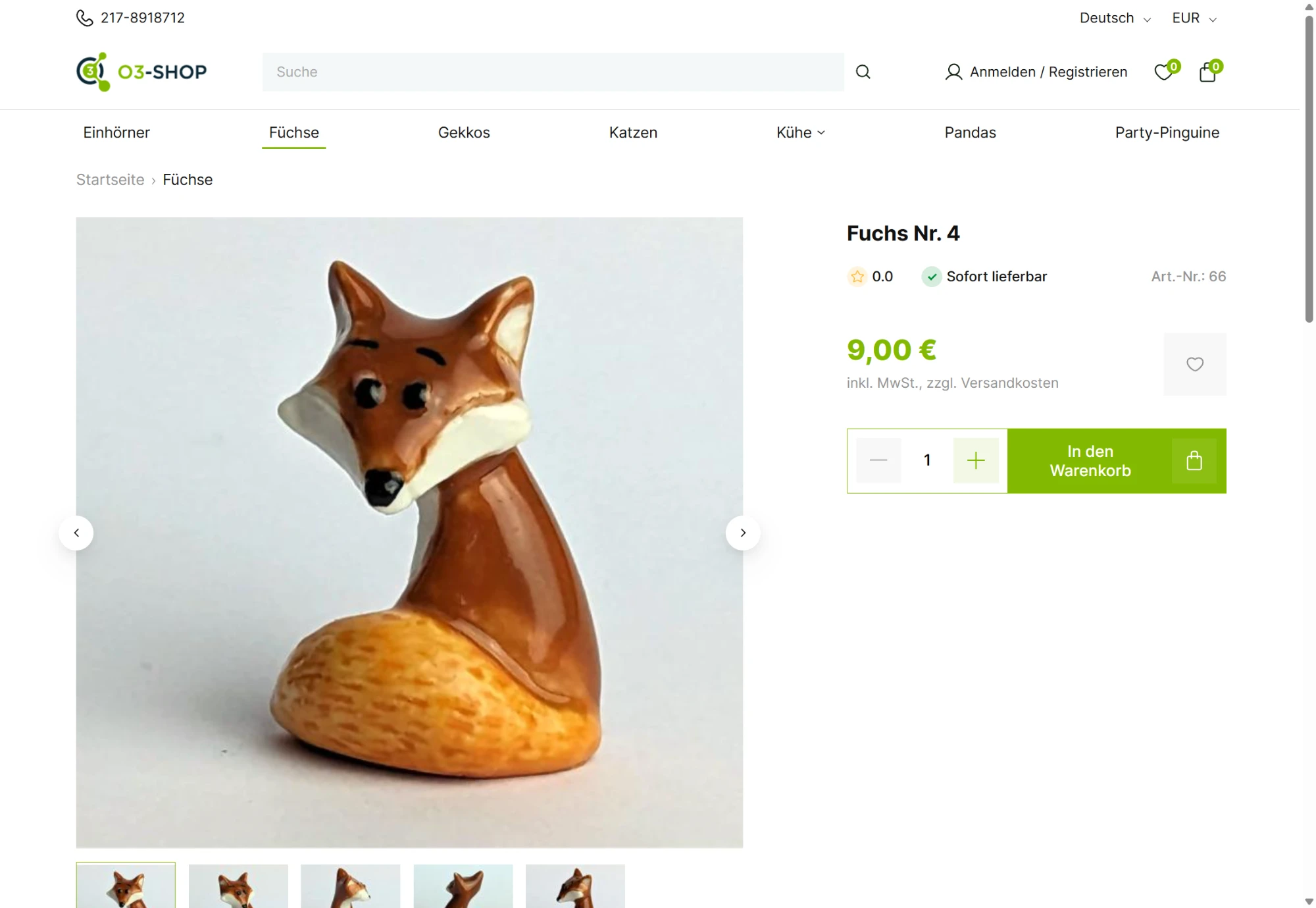 O3-Shop Storefront – Produktdetailseite mit Bildergalerie